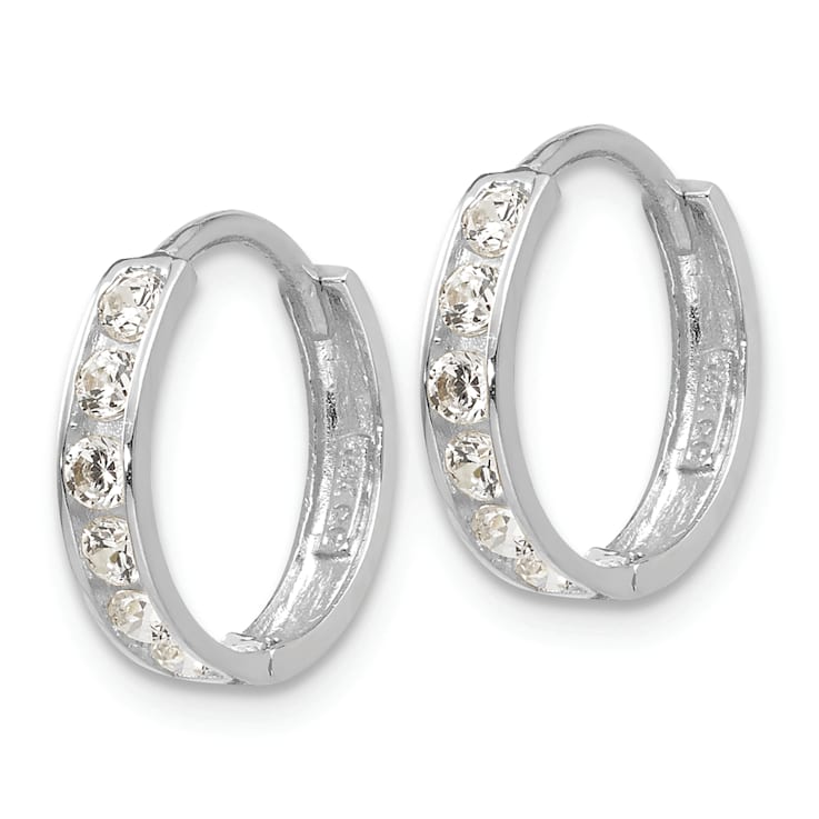 Rhodium Over 14K White Gold Cubic Zirconia Children's Hinged Hoop Earrings