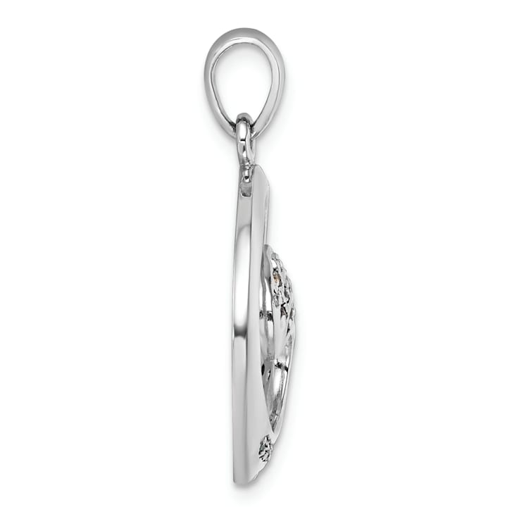 Rhodium Over Sterling Silver Polished Cubic Zirconia Wave Pendant