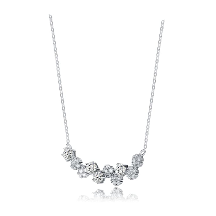 CZ Garland Bar Necklace In Sterling Silver