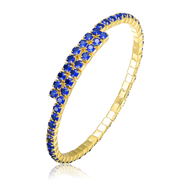 Sapphire Color CZ Bypass Tennis Bracelet In 14K Gold Over Brass