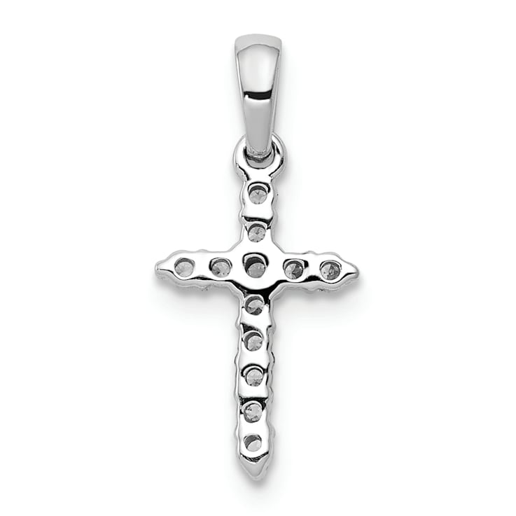 Rhodium Over 14K White Gold Polished Diamond Cross Pendant