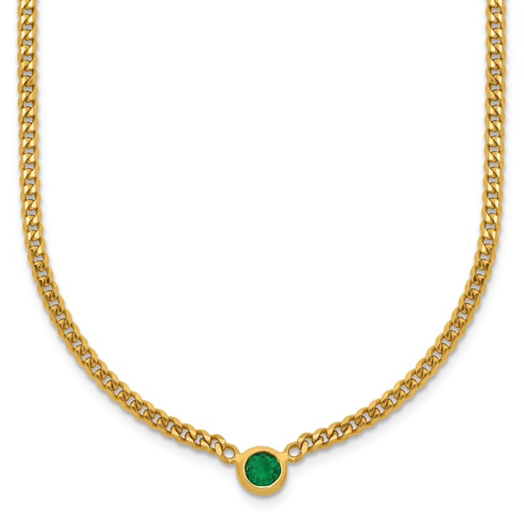 14K Yellow Gold Emerald Curb 18 inch Necklace