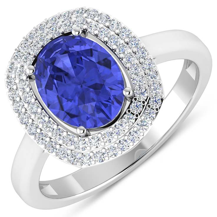 1.69ctw Violet Tanzanite and Diamond 14K White Gold Halo Ring