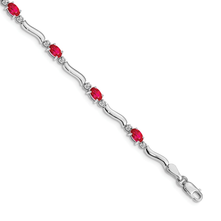Rhodium Over 14k White Gold Diamond and Ruby Bracelet
