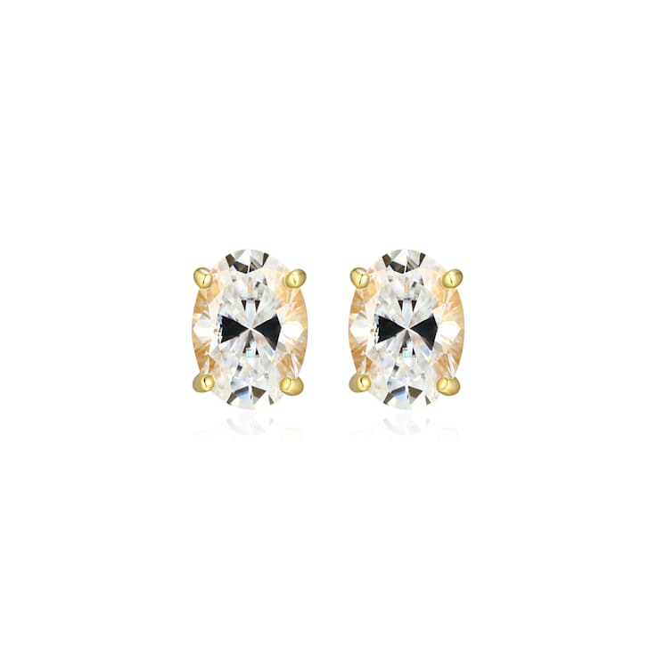 Oval Moissanite 14k Yellow Gold Over Silver Stud Earrings 1.80ctw DEW