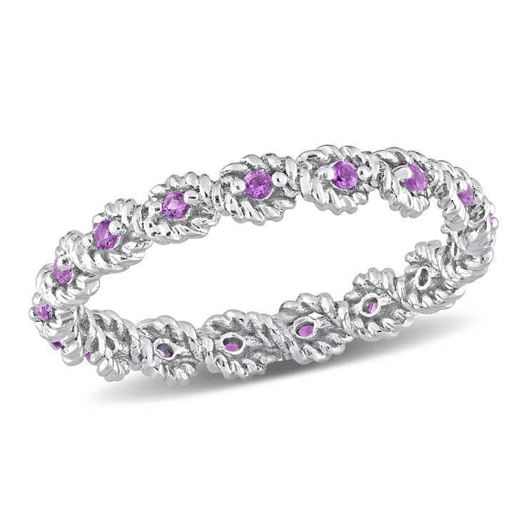 African-Amethyst 10K White Gold Eternity Ring 0.17ctw