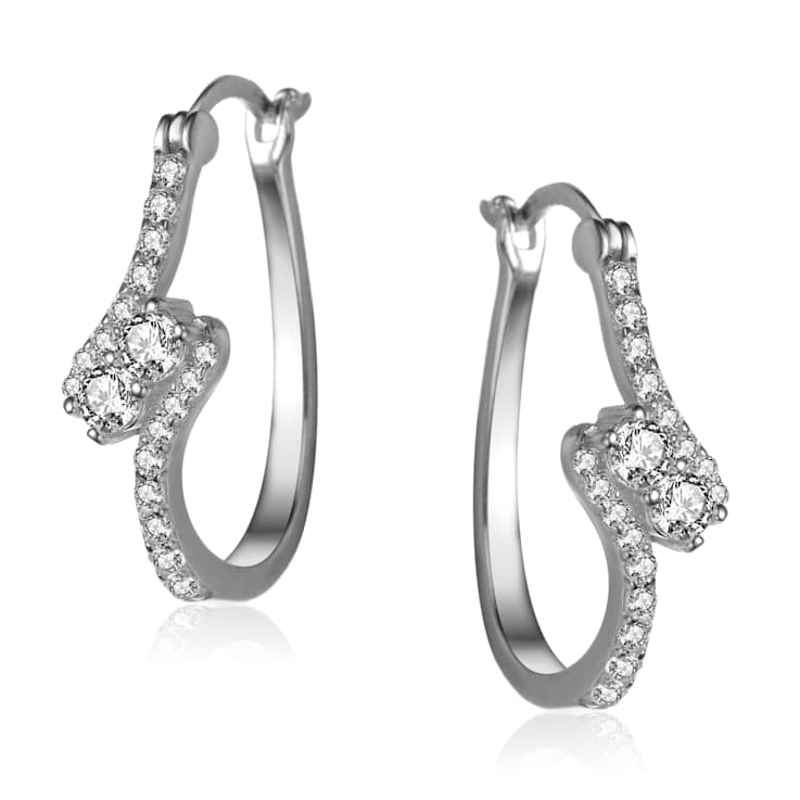CZ Modified Hoop Earrings In Sterling Silver