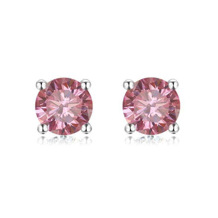 Pink Moissanite Sterling Silver Solitaire Minimalist Stud