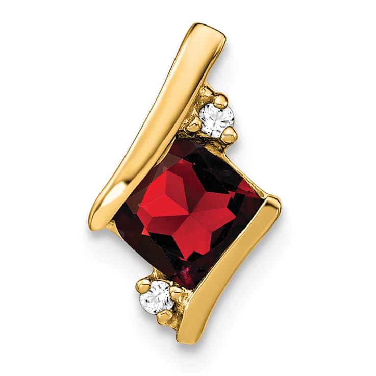 10k Yellow Gold 0.71 ctw Cushion Garnet and Diamond Chain Slide Pendant