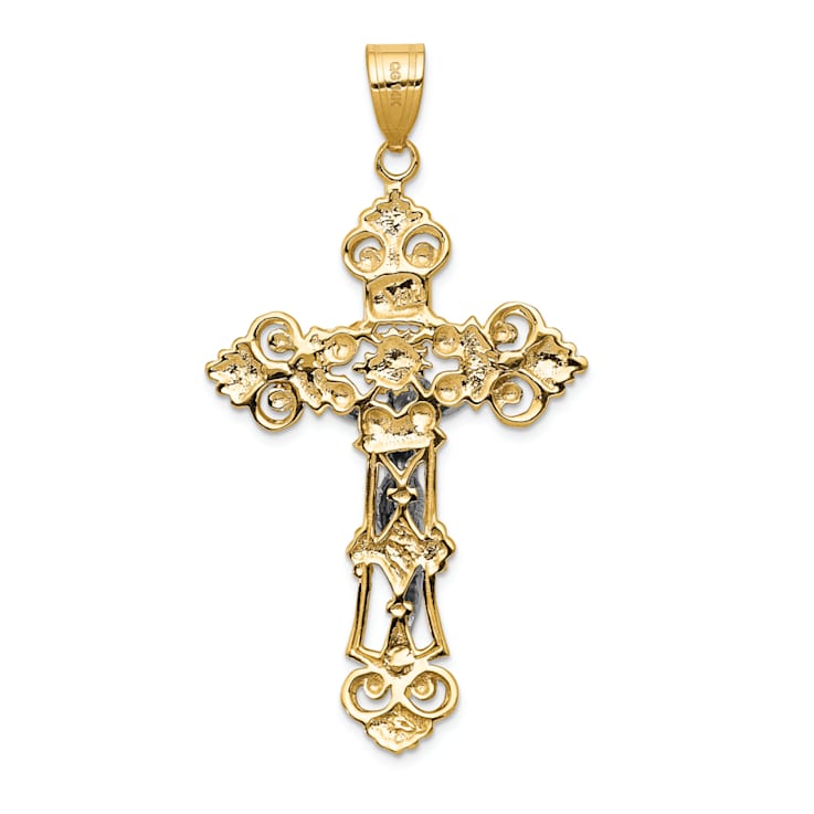 14k Yellow Gold and 14k White Gold INRI Fleur De Lis Crucifix Pendant
