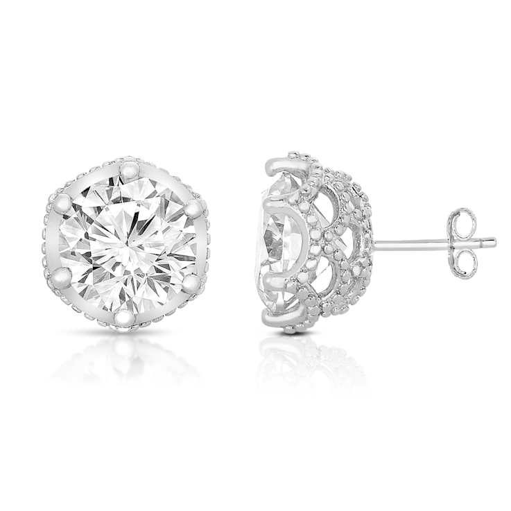 CZ Solitaire Stud Earrings In Sterling Silver