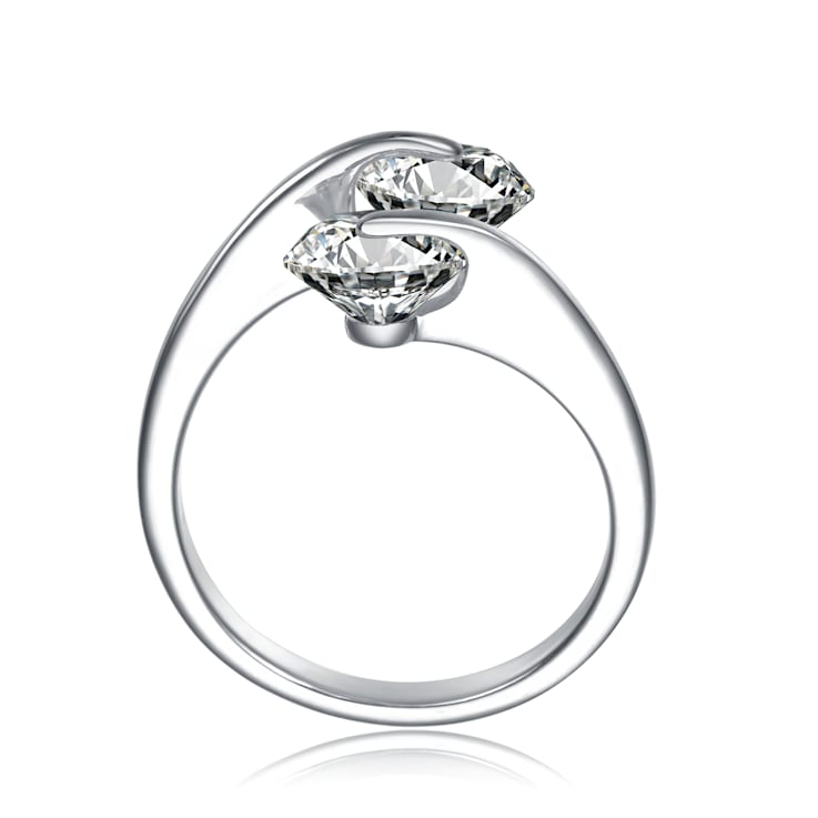 Clear Cubic Zirconia, Rhodium Over Sterling Silver Bypass Ring 2.5ctw