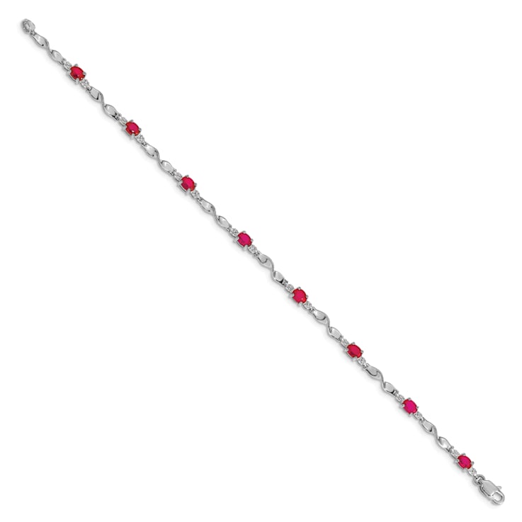 Rhodium Over 14k White Gold Diamond and Ruby Bracelet