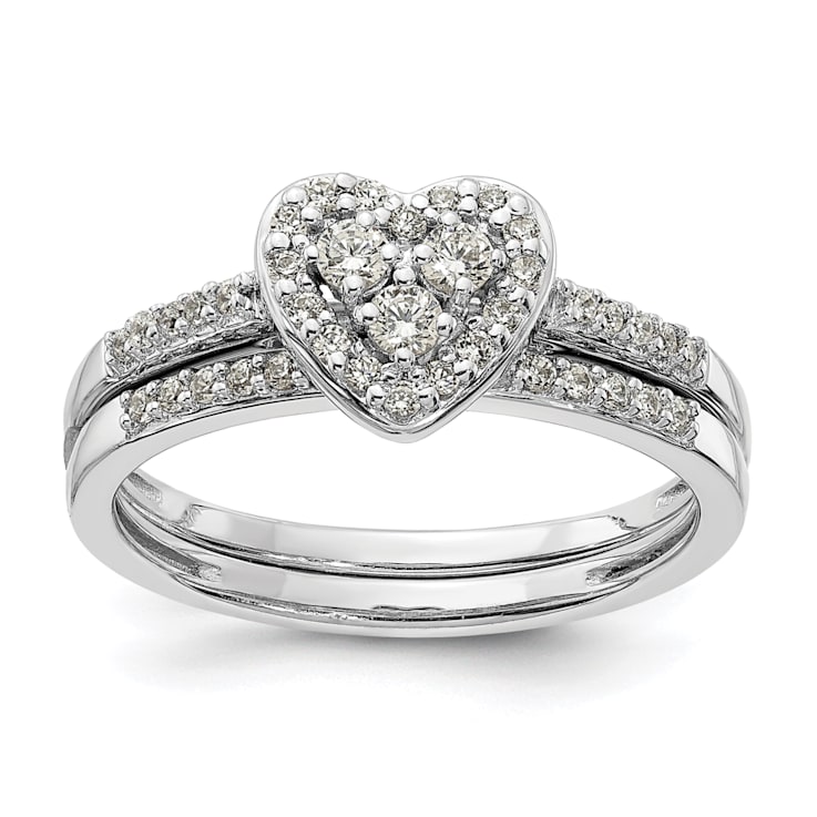 Rhodium Over 10K White Gold Lab Grown Diamond Cluster Heart Engagement
Ring 0.266ctw