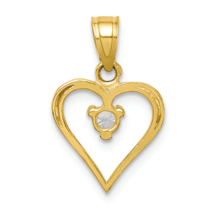 10k Yellow Gold Cubic Zirconia Heart Charm