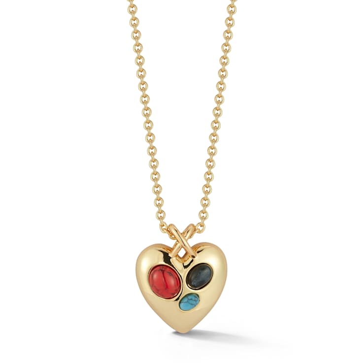 Rachel Zoe CZ Puffed Heart Long Necklace in 14K Gold Over Brass
