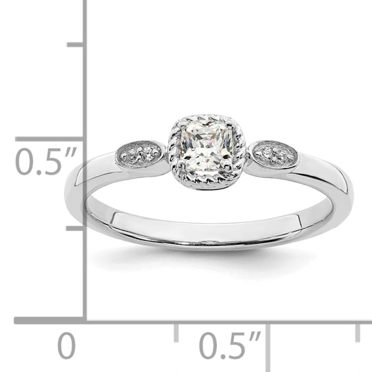 Rhodium Over 14K Gold Petite Rope Edge Cushion Diamond Ring 0.24ctw