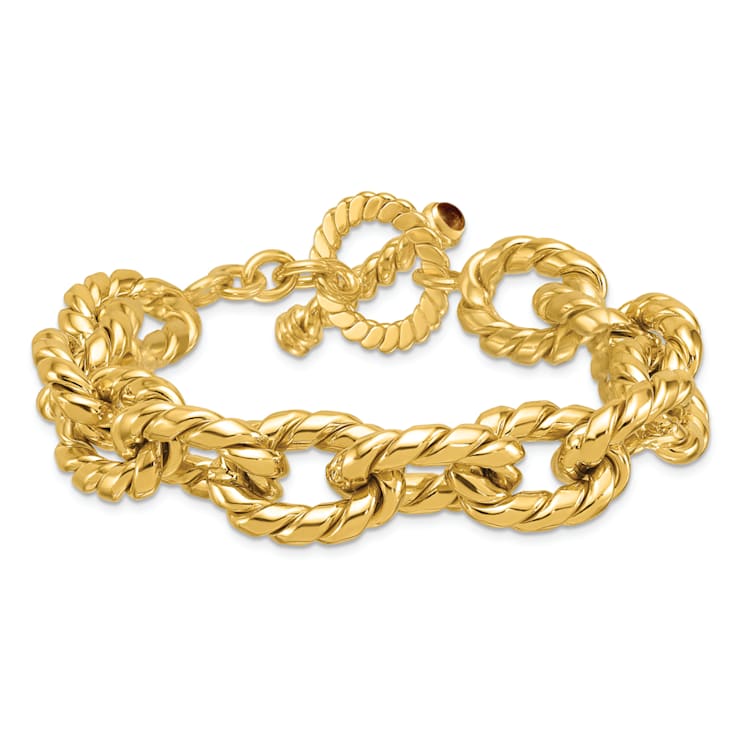 14K Yellow Gold Citrine Twisted Oval Link 8.5-inch Toggle Bracelet