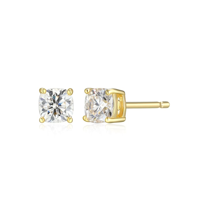 Square Cushion Cut Moissanite 14k Yellow Gold Over Silver Stud Earrings
0.66ctw DEW