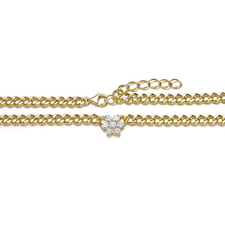 Floral CZ Statement Necklace In 14K Gold Over Brass