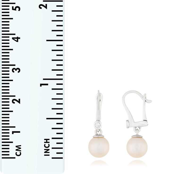 White Cultured Freshwater Pearl 14k White Gold Earrings 7-7.5mm