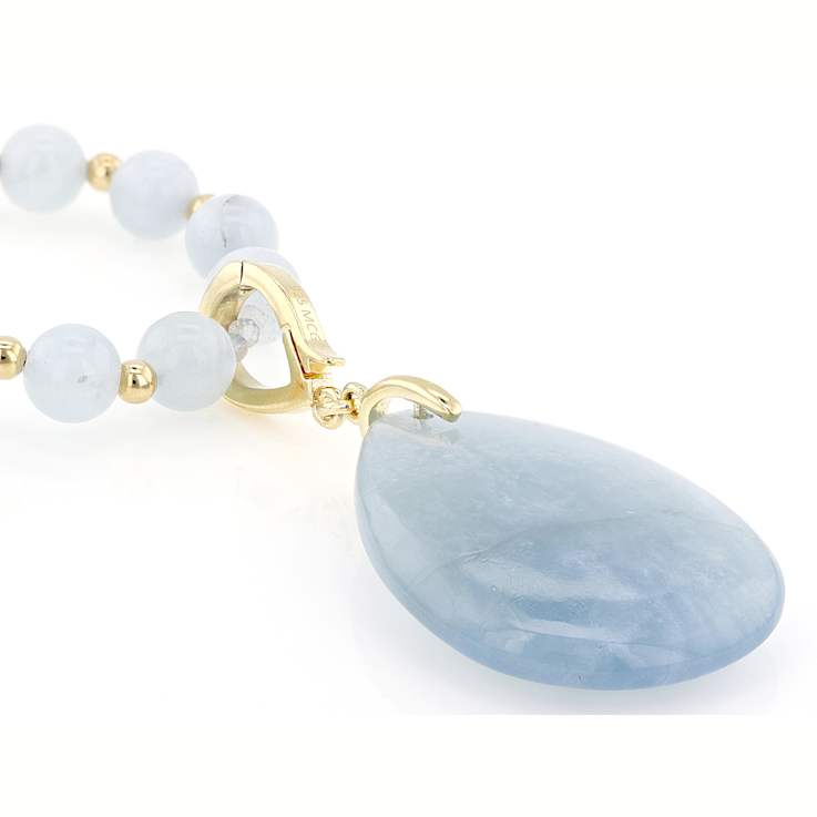 Aquamarine Bead Enhancer Necklace In 18K Gold Over Sterling Silver