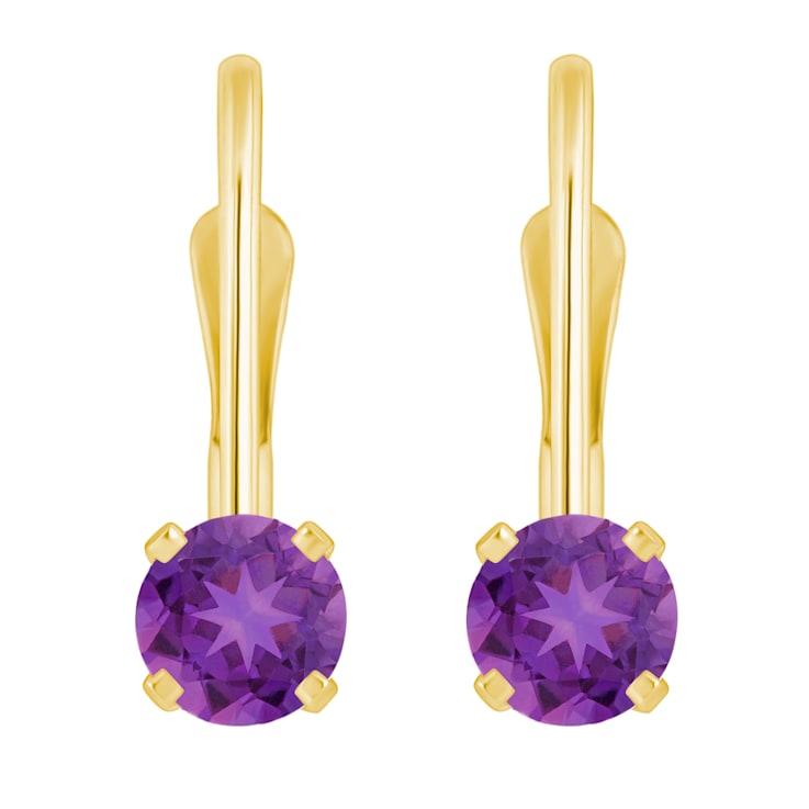 4mm Round Amethyst 14k Yellow Gold Drop Earrings