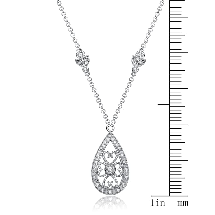 Teardrop CZ Drop Necklace In Sterling Silver