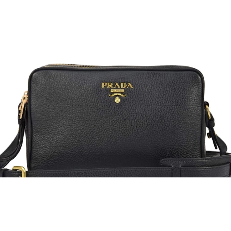 Prada Black Vitello Phenix Leather Double Zip Crossbody Bag