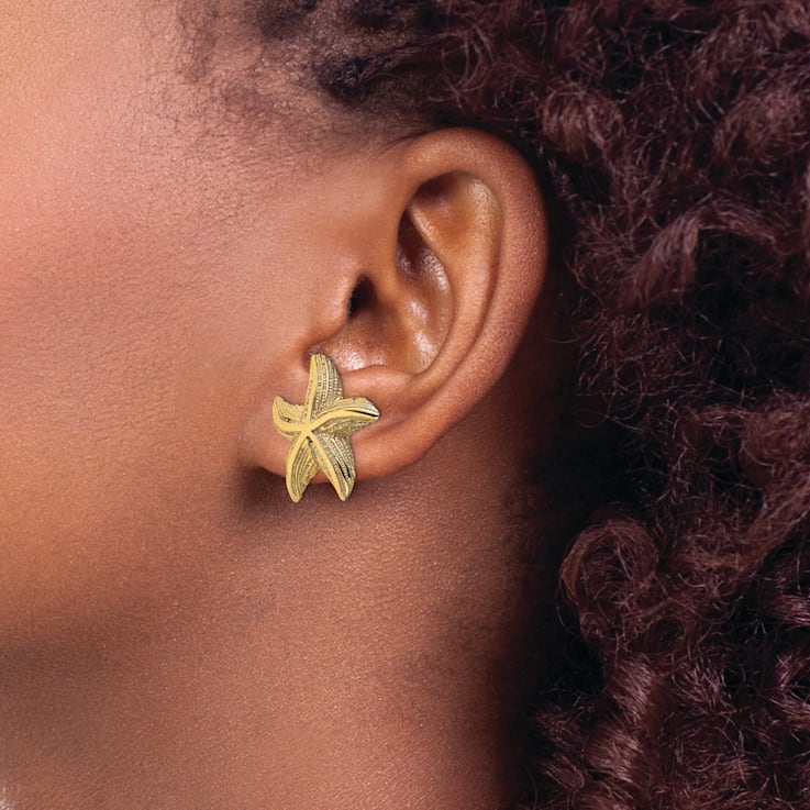 14k Yellow Gold Textured Starfish Stud Earrings