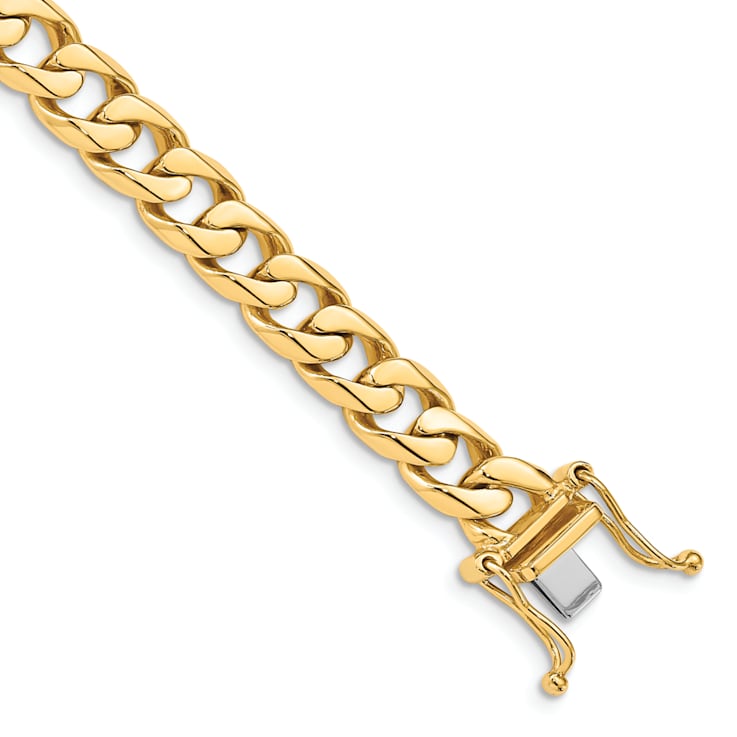 14K Yellow Gold 7.5mm Hand-Polished Flat Beveled Curb Chain Bracelet