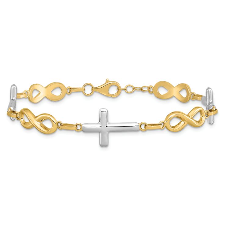 14K Two-tone Gold Diamond-Cut Cross Infinity Symbol Link Bracelet