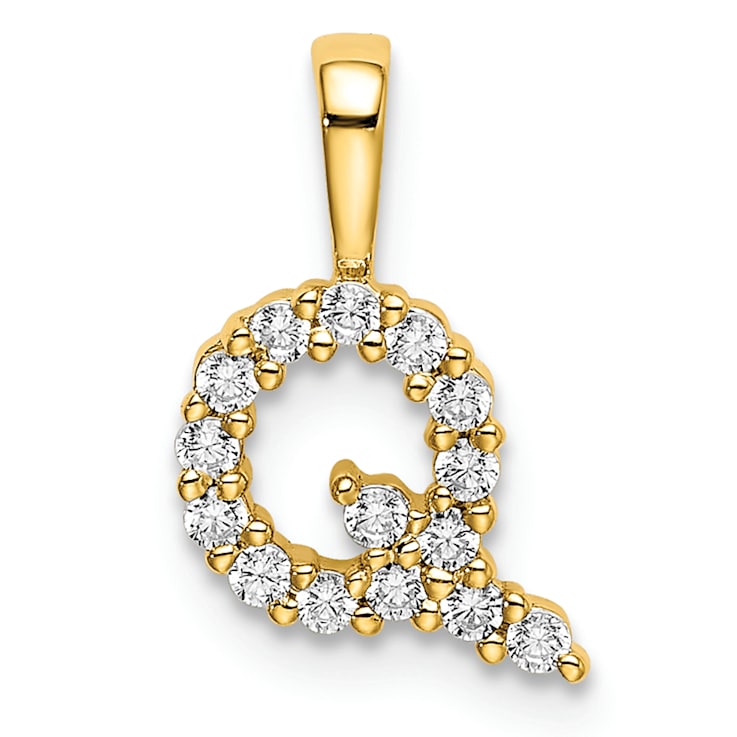 14K Yellow Gold Lab Grown Diamond Letter Q Initial Pendant