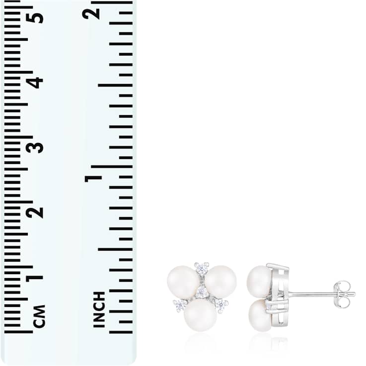5-6mm White Cultured Freshwater Pearl and Cubic Zirconia Rhodium Over
Sterling Silver Earrings