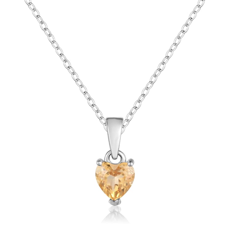 Yellow Citrine Sterling Silver Heart Shape Pendant With Chain