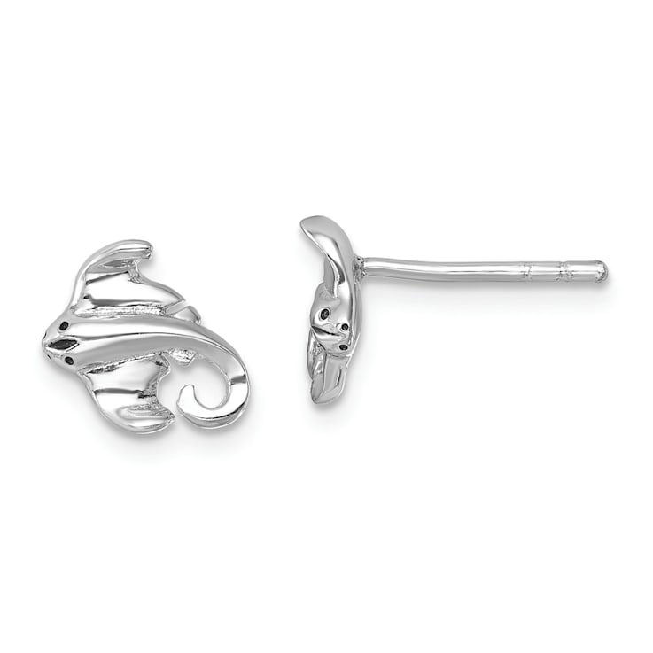 Rhodium Over Sterling Silver Polished Cownose Stingray Post Earrings