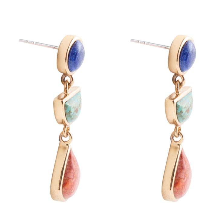 Barse Jewelry Lapis Lazuli, Turquoise and Orange Sponge Coral Gold Tone
Drop Earrings