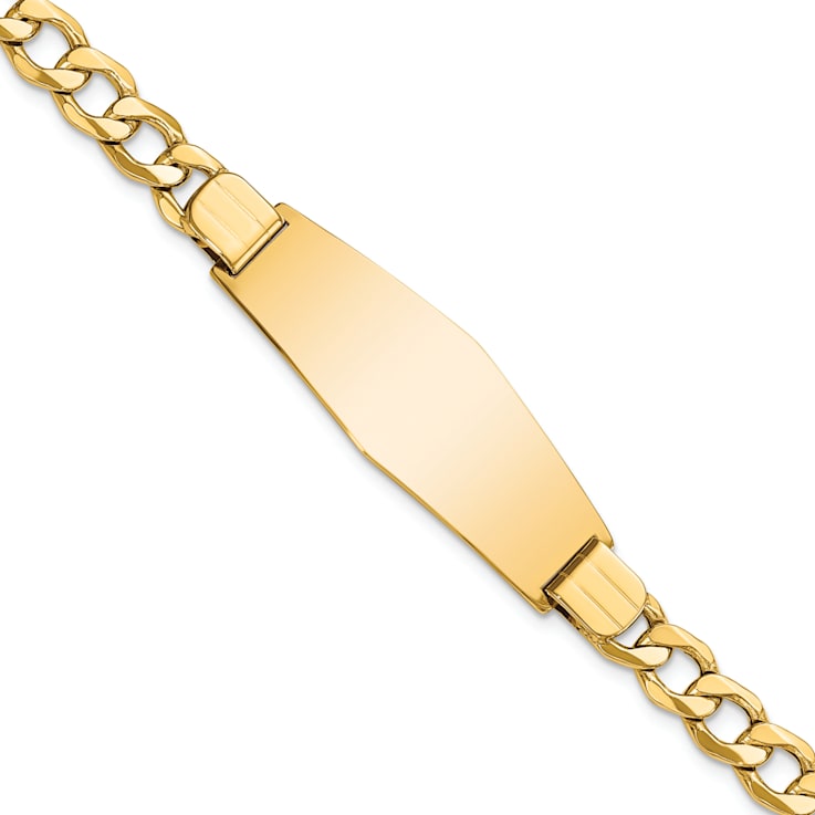 14k Yellow Gold Soft Diamond Shape Curb Link ID Bracelet