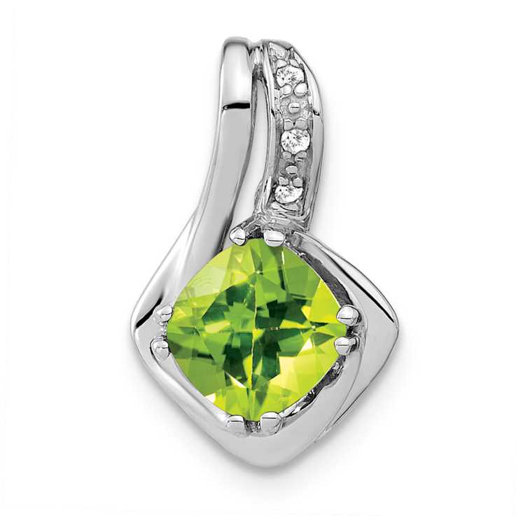 Rhodium Over 10k White Gold 1.3 cttw Peridot and Accent Diamond Pendant