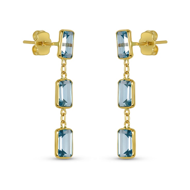 Blue Topaz 7x5mm Rectangular Octagonal 14K Yellow Gold Dangle Earrings