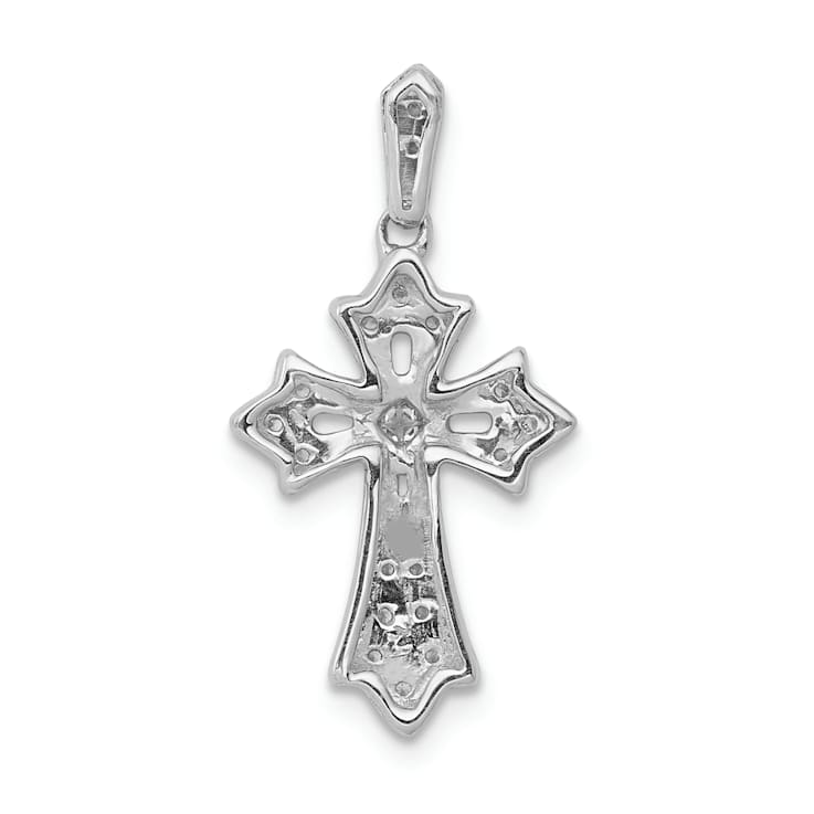 Rhodium Over 14k White Gold Textured Diamond Fancy Cross Pendant
