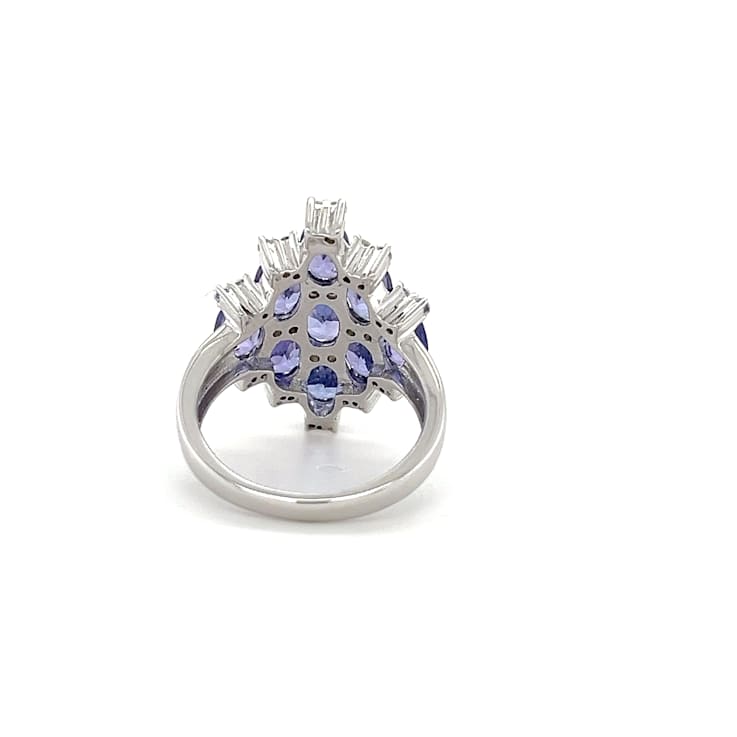 Rhodium Over Sterling Silver Oval Tanzanite and White Zircon Ring 4.06ctw