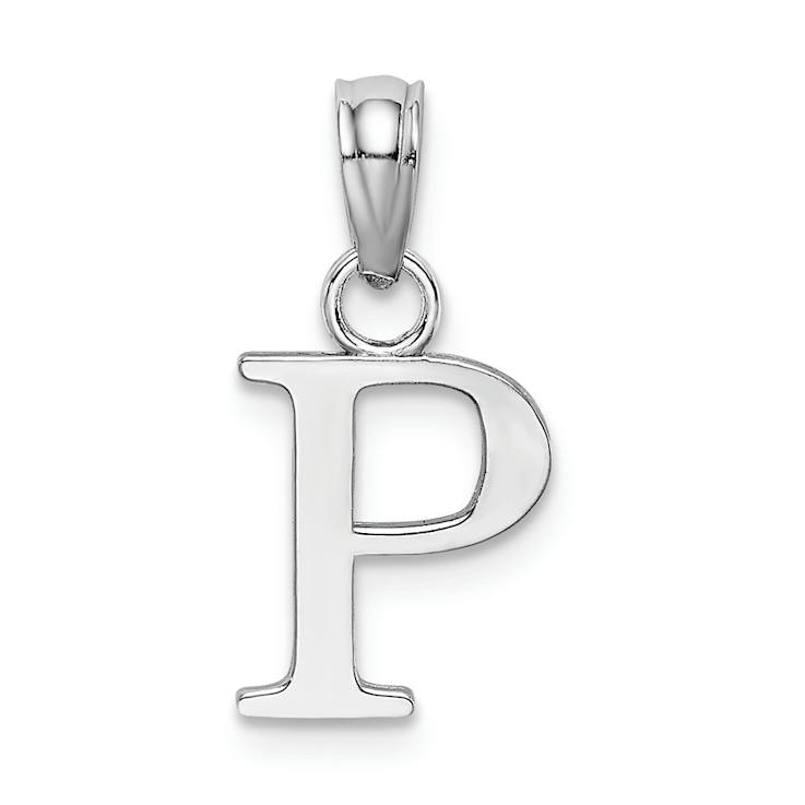 Rhodium Over 14k White Gold Polished Block Letter P Initial Pendant