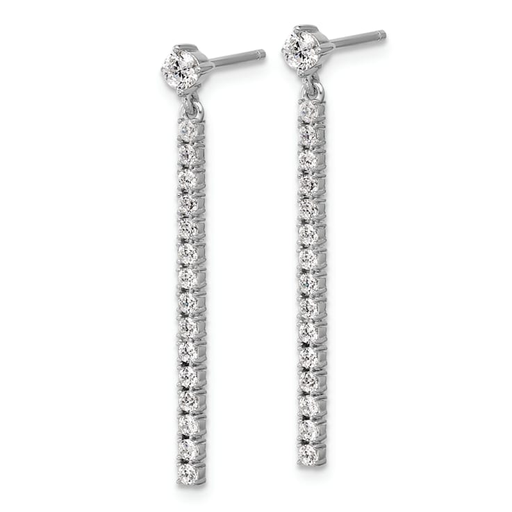 Rhodium Over Sterling Silver Polished Cubic Zirconia Bar Post Dangle Earrings