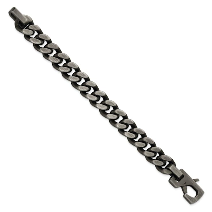 Stainless Steel Antiqued and Brushed 14mm Curb Link Bracelet