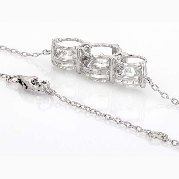 Three-Stone Moissanite Necklace In Platinum-Enhanced Sterling Silver