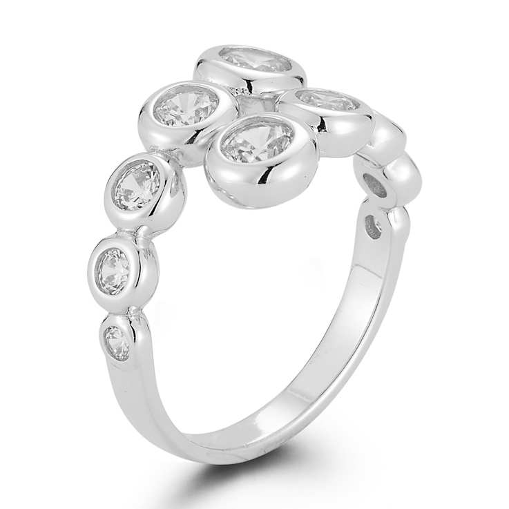 Rachel Zoe CZ Bubble Bypass Ring in Rhodium Over Sterling Silver