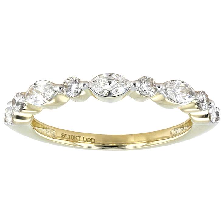 Lab-Grown Diamond Marquise and Round Band Ring in 10k Gold