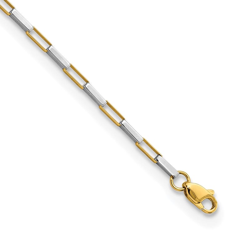 14K Two-tone Polished Fancy Box Links 7.5-inch Bracelet