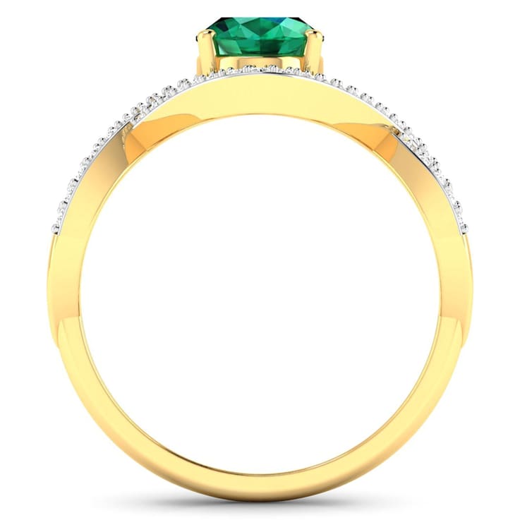 1.24ctw Green Emerald and Diamond 14K Yellow Gold Halo Ring